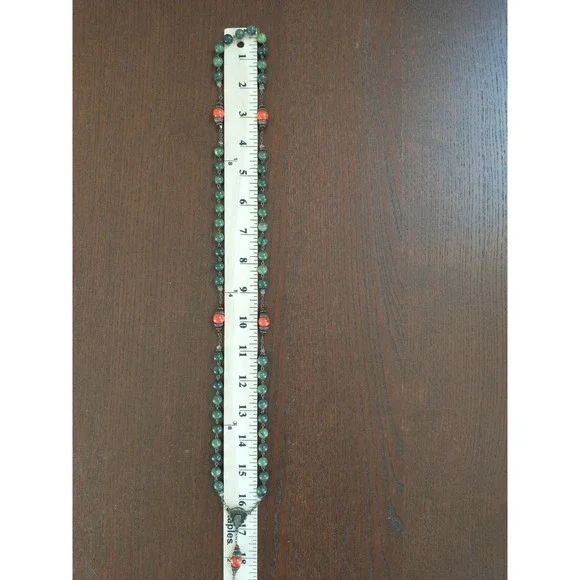 Connemara Marble Rosary Beads Green Orange Celtic Cross Necklace Made in Ireland - Picture 8 of 9